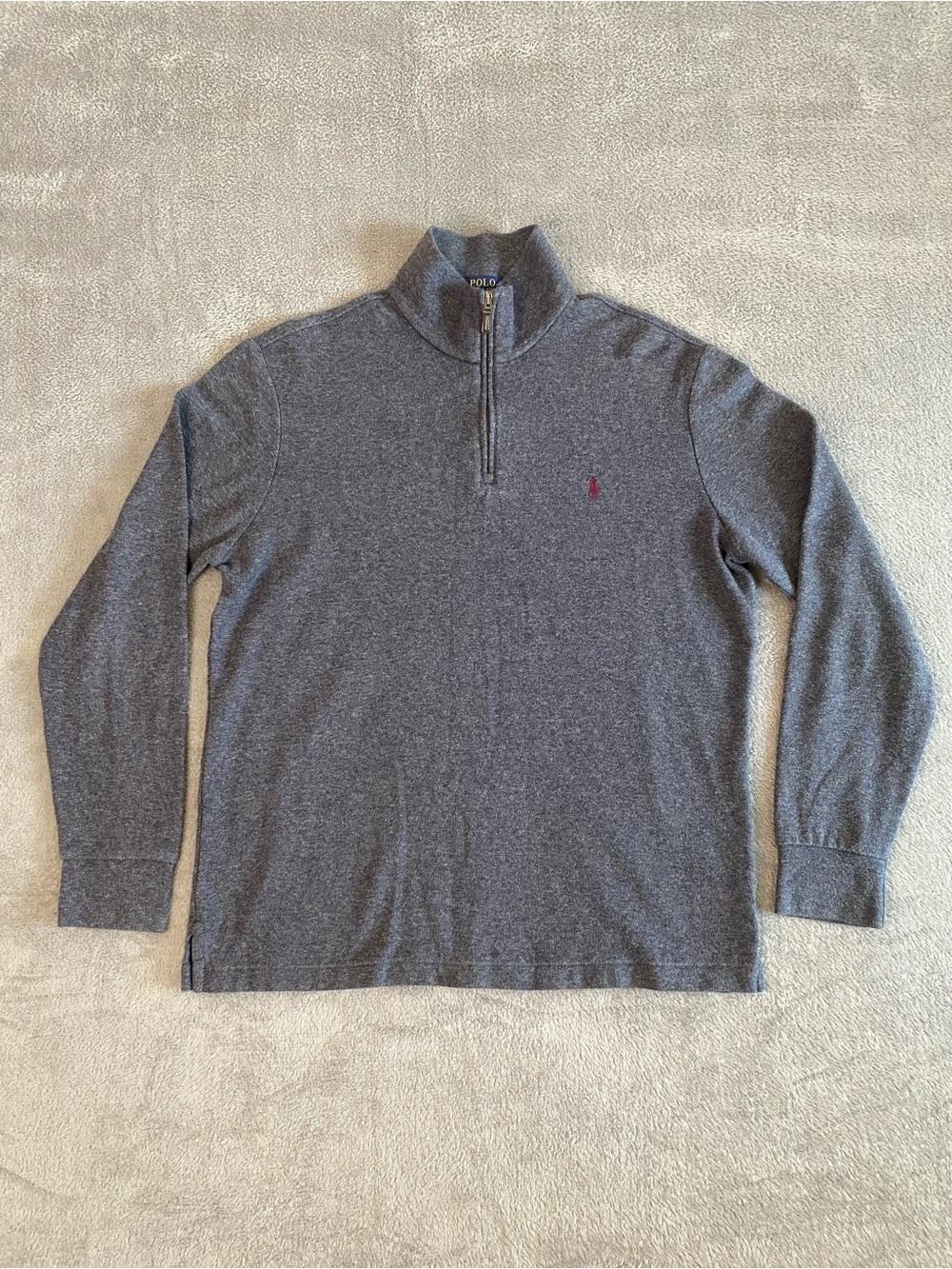 Polo Ralph Lauren Gray Quarter-Zip Pullover M Maroon Pony Cotton Blend Normcore
